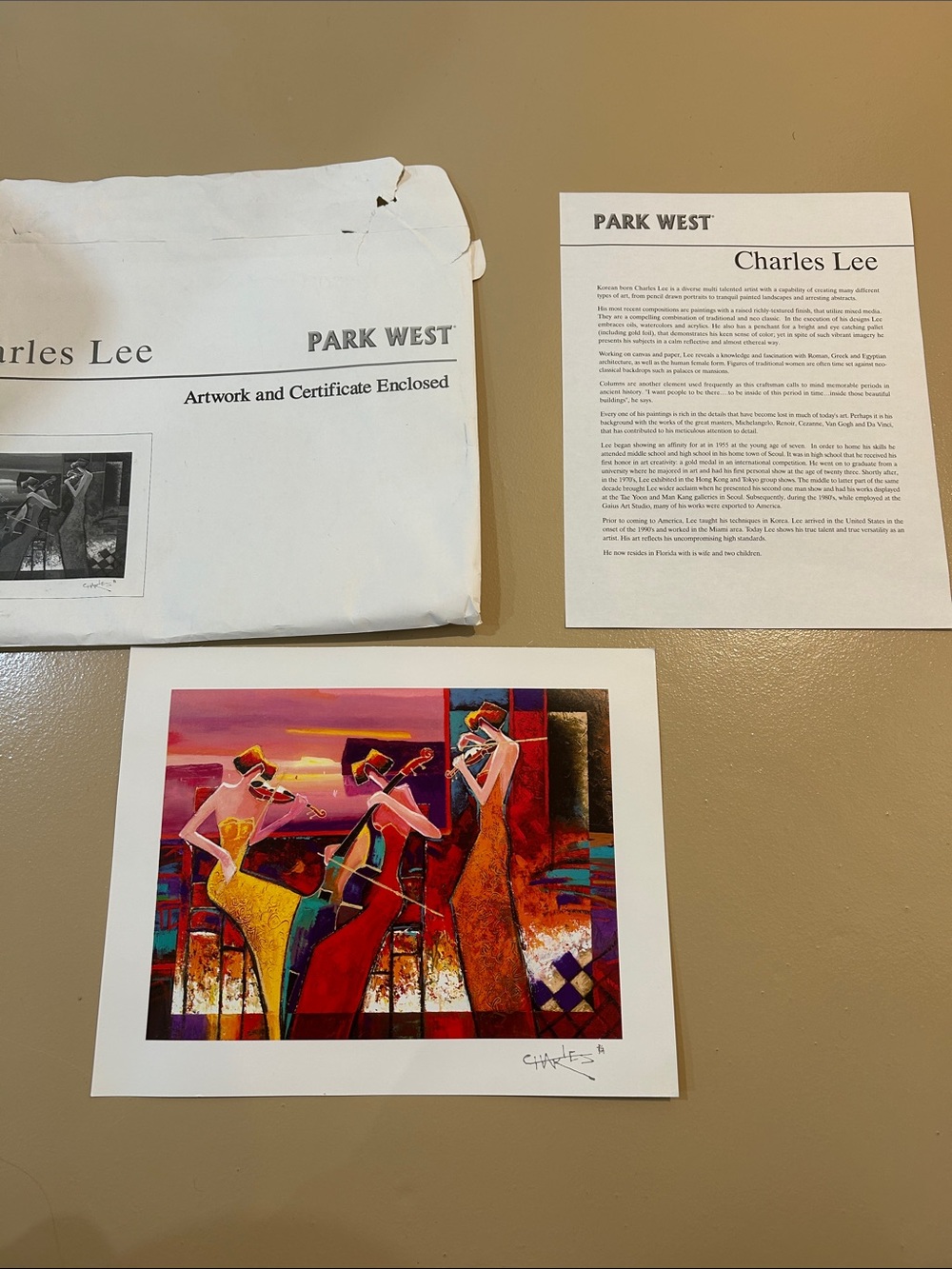 Charles Lee “Andante” artwork and certificate of authenticity